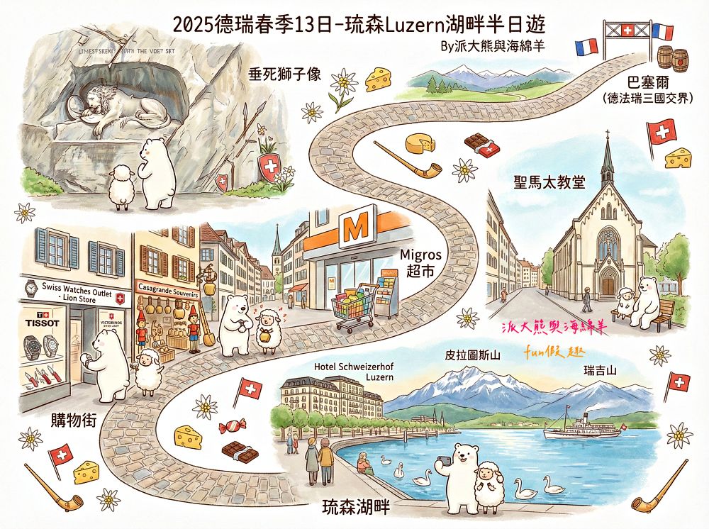 琉森Luzern︱感受琉森湖（Vierwaldstättersee）的湖光山色，聆聽垂死獅子像（Löwendenkmal）的無聲嘆息︱春季德瑞13日夢幻跟團︱DAY4-7～市區散策PART1