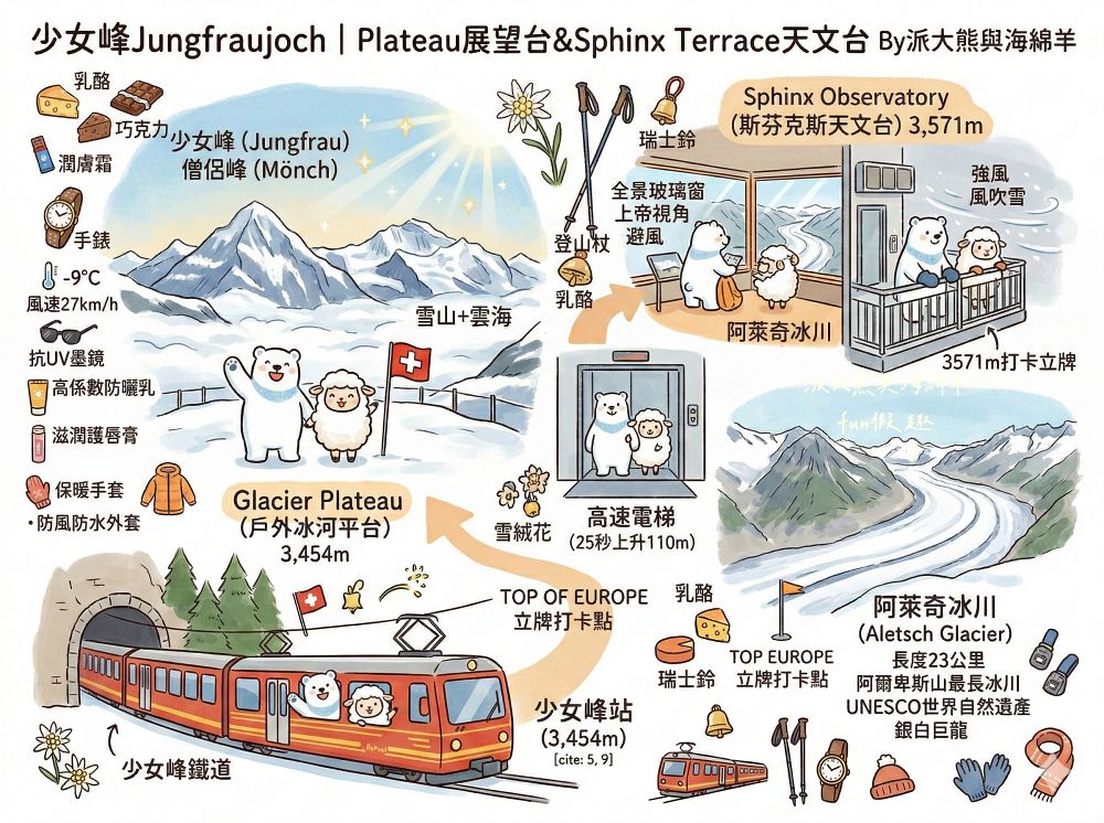 少女峰Jungfraujoch︱Plateau展望台&Sphinx Terrace天文台，一生必去一次歐洲之巔！海拔3,454公尺的銀白樂園，360度環視阿爾卑斯山絕景～春季德瑞13日夢幻跟團︱DAY6-2