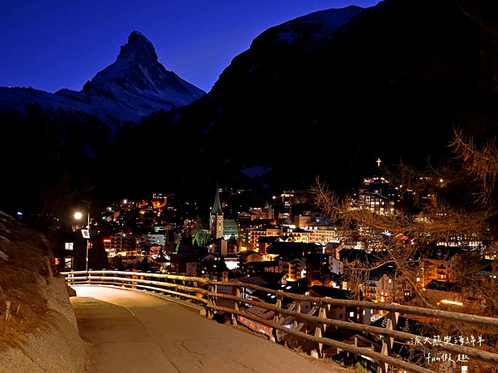 瑞士策馬特（Zermatt）實拍︱免上高山觀景台！用鏡頭捕捉馬特洪峰的日與夜：教堂橋（Kirchbrücke）黃金日出與Chalet Hotel Schönegg絕美夜景～春季德瑞13日夢幻跟團︱DAY7-3